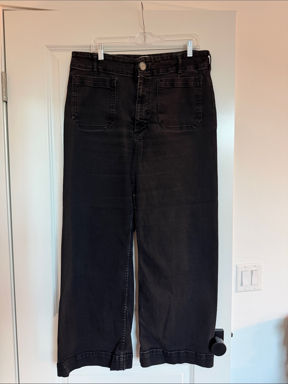 Anthropologie Black Wide-Leg Jeans with Front Patch Pockets